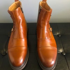 Grant Cognac Leather Buckle Boots. Brand new.